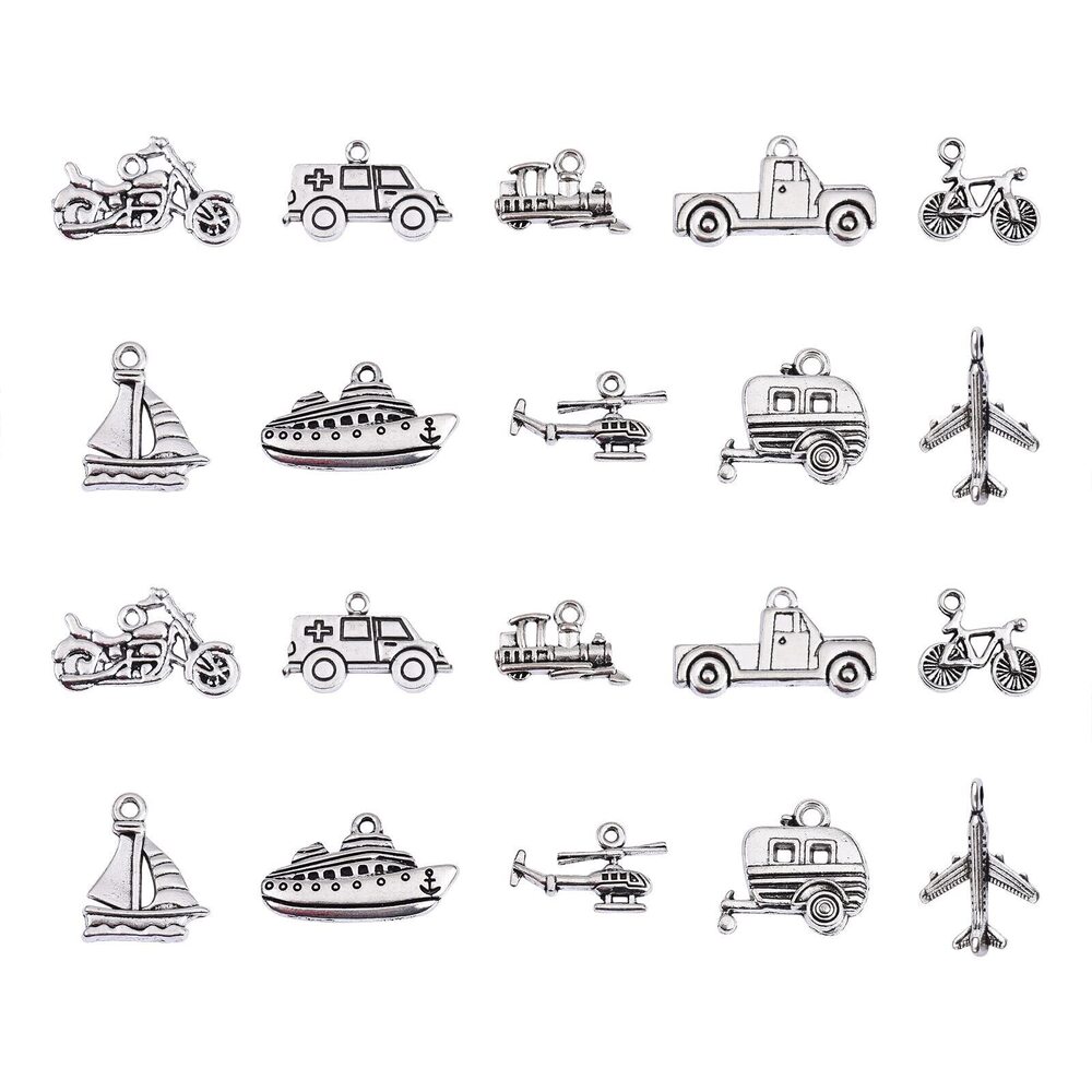 5725 100 Pcs 10 Style Retro Transport Charms Helicopter Motorcycle Sailboat